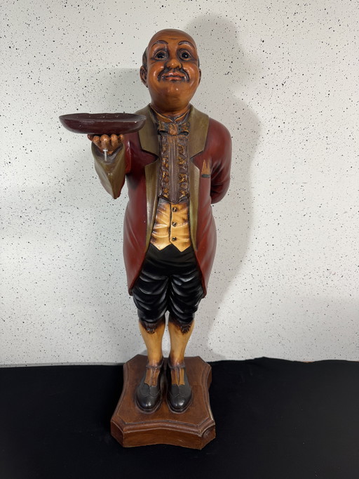 Wooden Butler statue with tray etagere store display