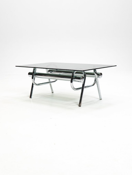 Sculpturale chromen salontafel met knoopmotief uit de jaren 70