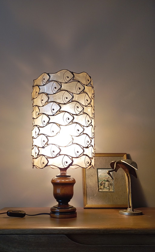 Table Lamp Shade Fish Mother-of-Pearl and Brass