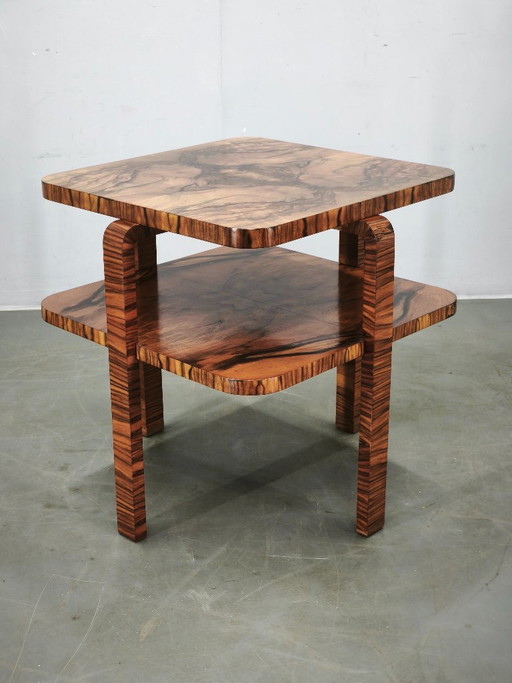 1930s Art Deco Walnut Two-Tier Coffee Table, Czechoslovakia