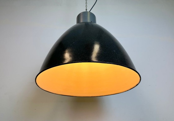 Image 1 of Large Dark Grey Enamel Industrial Factory Lamp from Elektrosvit, 1960s