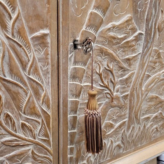 Image 1 of Enfilada / sideboard, following Rafael García Nicolau, carved oak wood, Mid-century, 70’s – Spain