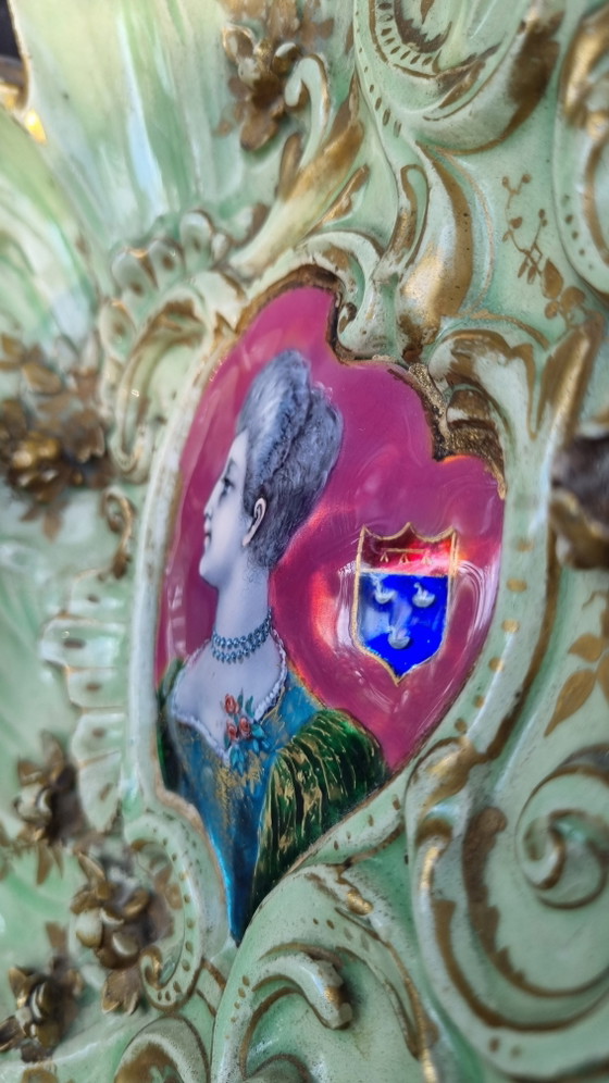 Antico piatto da muro in maiolica rococò, Francia XIX secolo, Édouard Gilles – Decorazioni murali, Ceramic (photo 9 of 15)