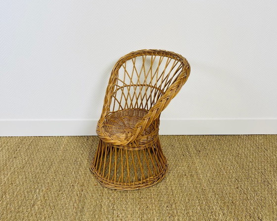 Image 1 of Fauteuil pour enfant vintage fabriqué à la main en rotin, 1960