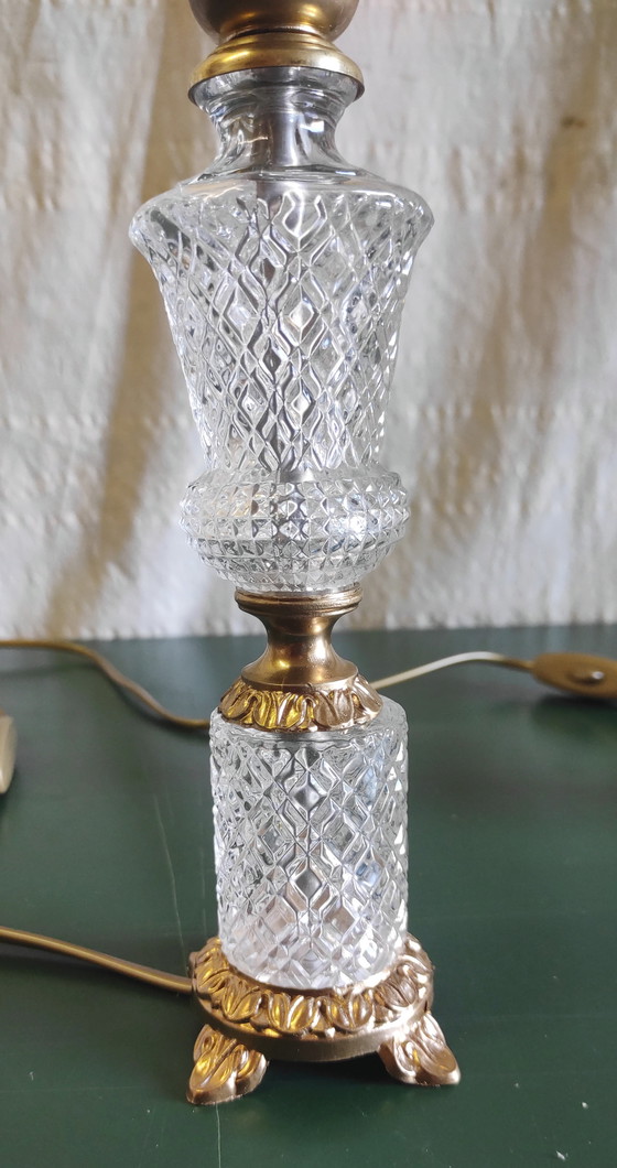 Image 1 of Pieds de lampe à poser en verre et métal doré - mid. XXeme