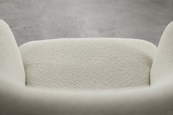 Image 1 of Low Mid-Century Scandinavian Modern Oak & Fabric Armchair with Rounded Backrest, 1960s