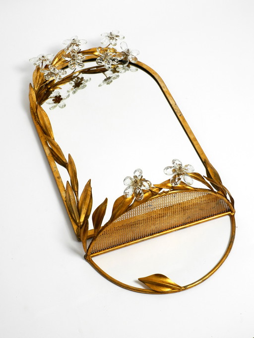 Beautiful Set Of A Floral Iron Wall Mirror And Matching Shelf Gold Plated By Banci Firenze Italy