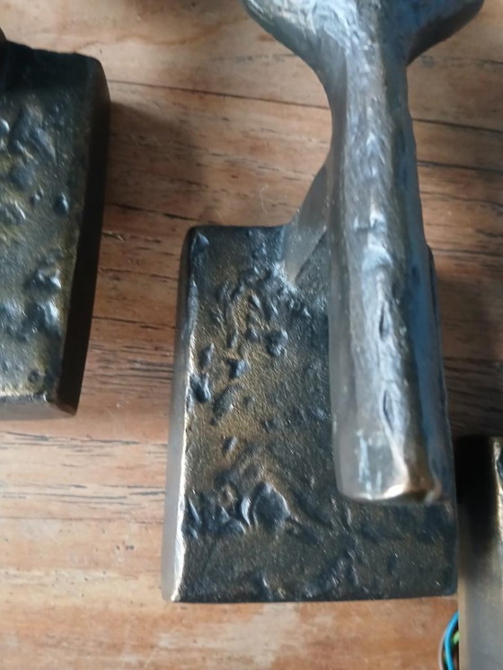 Image 1 of Rari e unici 2 o 4 applique da parete in bronzo con motivo a foglia di pianta di Lucien Gau, modello Folio