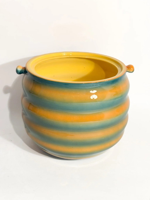 Jarrón tipo cajetín amarillo y verde aerografiado de la década de 1950 de Galvani Ceramics Pordenone – vazen (photo 2 of 12)