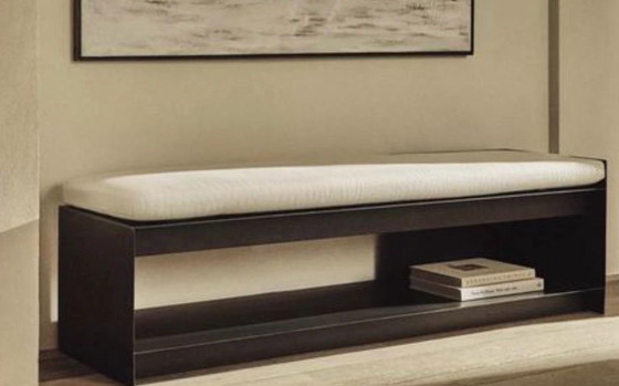 Image 1 of Zwarte metalen Zara-bank voor thuis met kussen en opbergruimte.