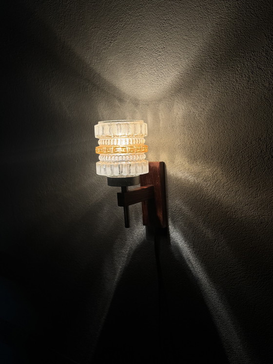 Image 1 of Vintage wall lamp with glass and wood