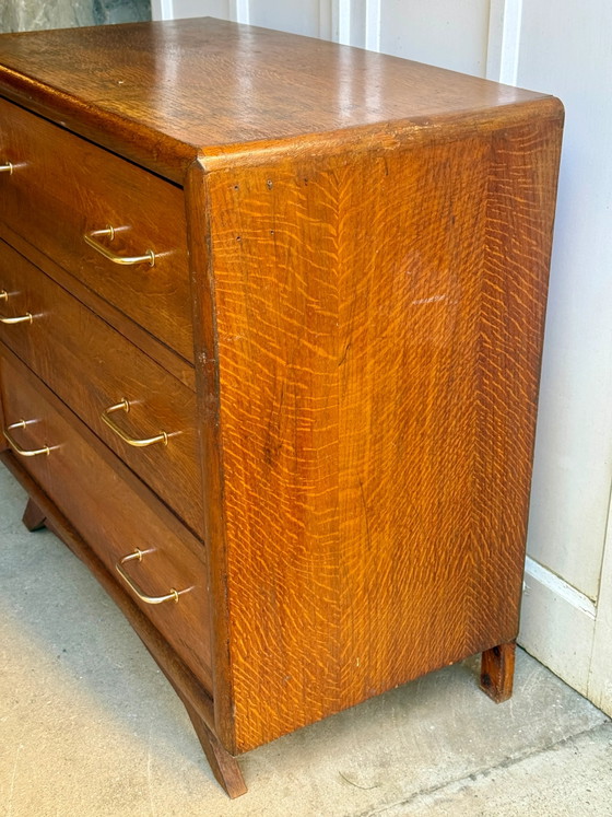 50s/60s Vintage Wooden Dresser with Compass Legs, Chest of drawers, Gold, Mid Century Modern (photo 7 of 17)