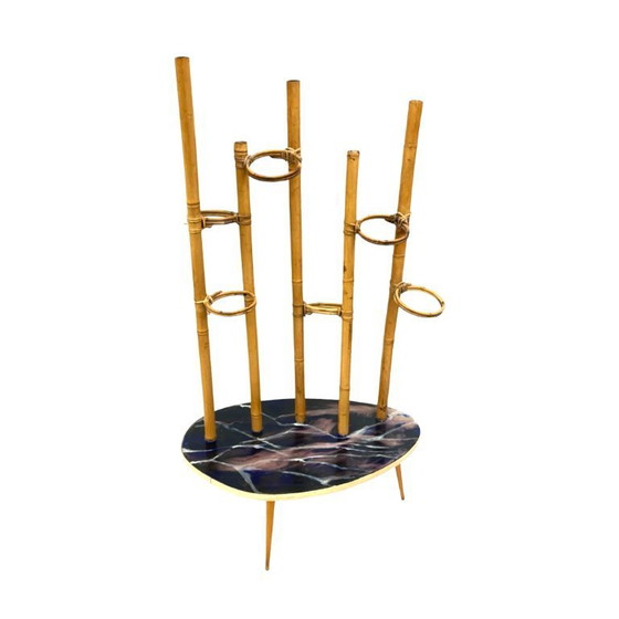 Image 1 of Mid-Century Modern Plant Stand – Europe, 1960s-1970s, Bamboo & Artistic Resin Tabletop