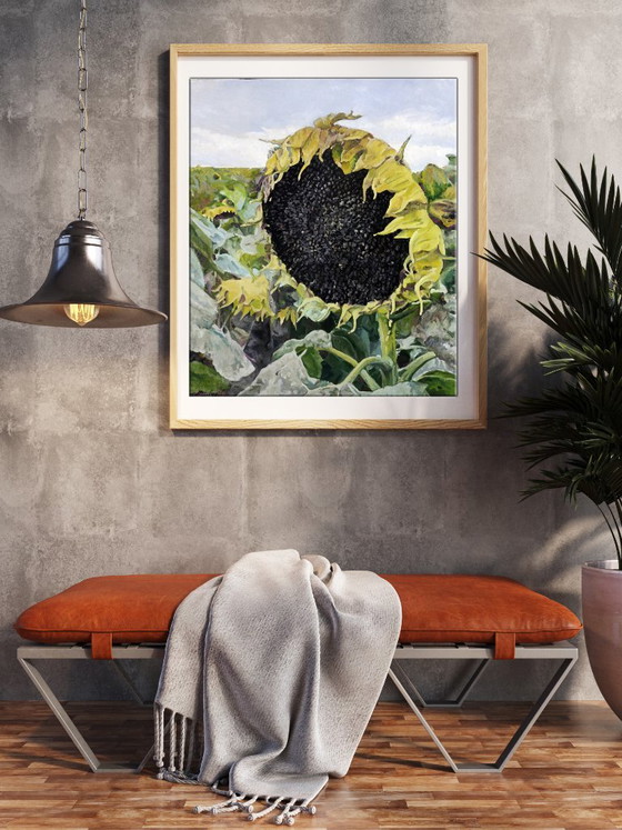 Pittura a Olio Originale Arte Contemporanea Simbolismo Semi di Girasole Per il Futuro Raccolto (photo 3 of 7)