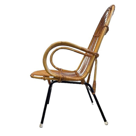 Image 1 of Fauteuil vintage Rohé Noordwolde en rotin du milieu du siècle 1950