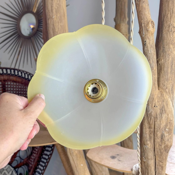 Lampada a Sospensione Plug-in con Paralume in Vetro Smerigliato Ambrato Vintage – Luce Morbida – (photo 5 of 14)