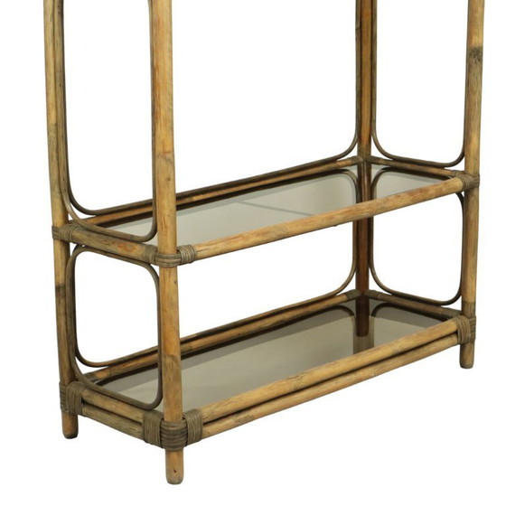 Image 1 of Vintage Boho Shelving Unit, Bamboo and Smoked Glass