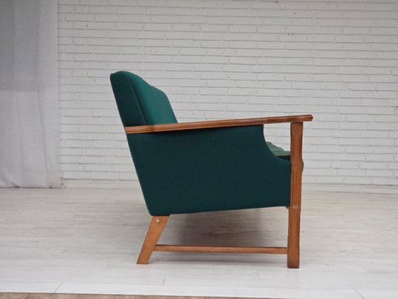 Image 1 of 1970s, Danish 4-seater sofa, furniture wool, solid oak wood.