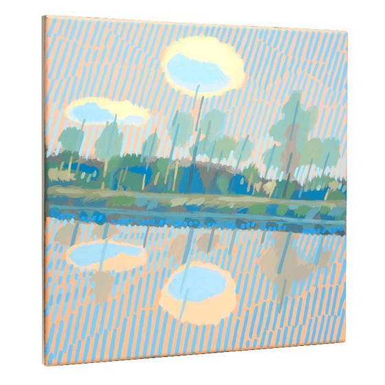 Image 1 of Schilderij "Klein wolkje", handgeschilderd uniek stuk, natuur, landschapsschilderij, lucht, acrylverf, 40x40 cm