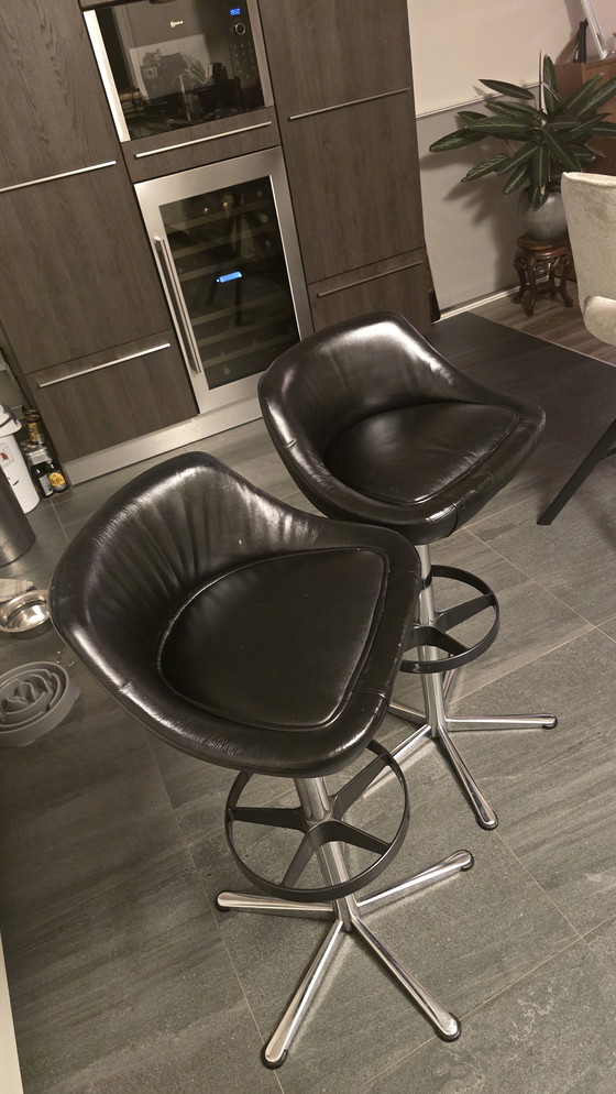 Image 1 of Retro barkruk echt leer 