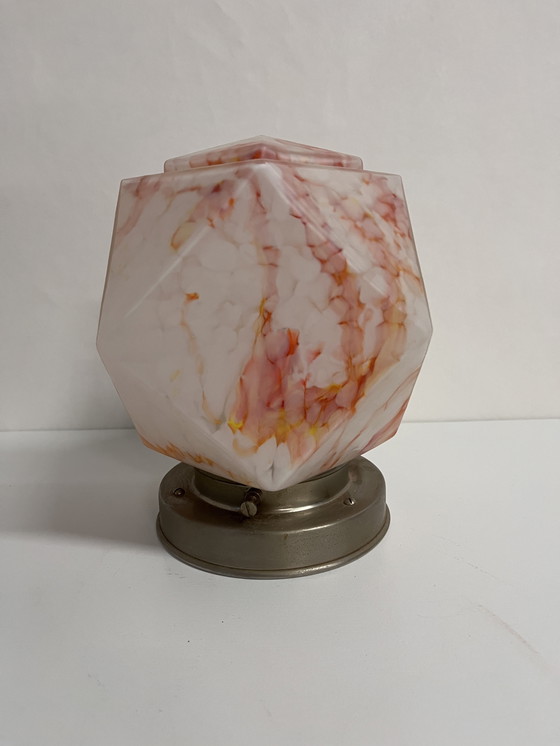 Image 1 of Plafoniera antica con vetro arancione rosso gemmato Art Déco