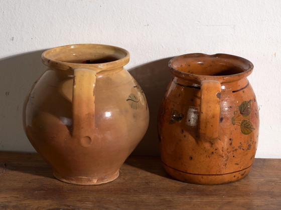 Pair of Vintage Glazed Ceramic Jugs, Central Europe, circa 1950 #1, Crockery, Orange (photo 6 of 13)