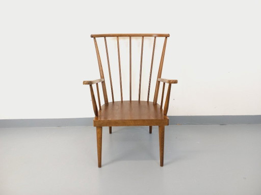 Poltrona vintage in legno Baumann, modello Fan, degli anni '60.