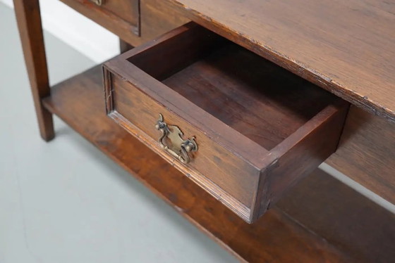 Image 1 of Vintage Franse rustieke landelijke eikenhouten bijzettafel