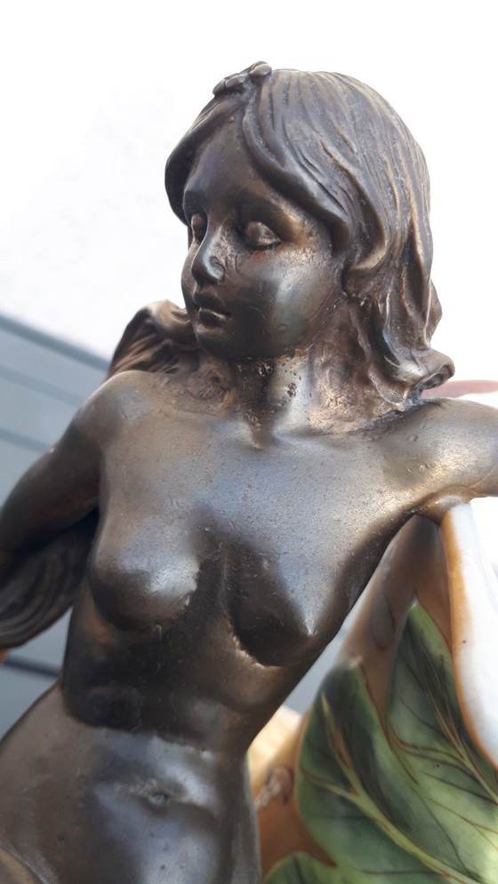 Image 1 of Brocca Art Nouveau - 1895 - Ceramica e bronzo patinato