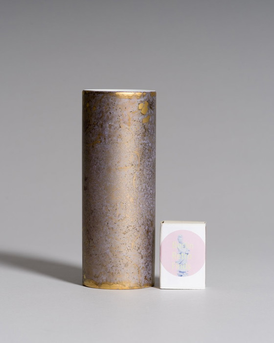 Image 1 of Exquisite Hand-Painted Helmut Drexler Porcelain Set of Five Vessels – Gold & Violet-Grey ‘Goldfeuer’ Series