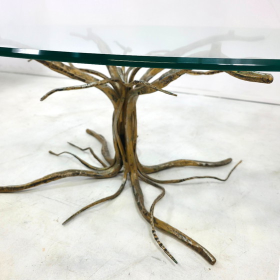 Image 1 of Salvino Marsura table tree root brass glass design vintage