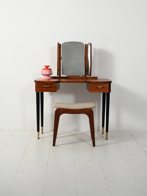 Scandinavian dressing table with triple mirror, 1950s–60s