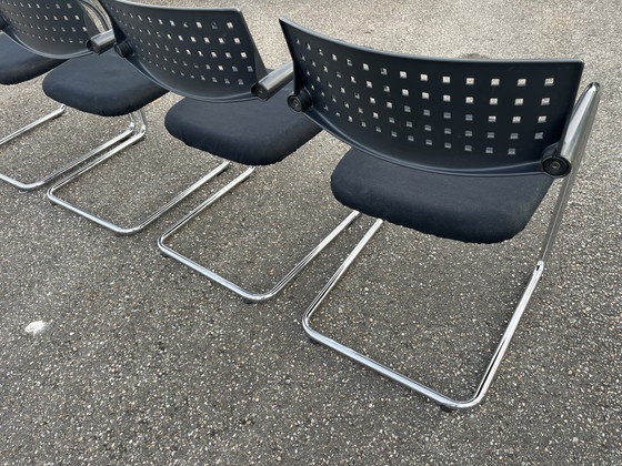 4x Vitra Visavis 2 Esszimmerstühle, Konferenzstühle – Chrome, Textile, Vintage (photo 6 of 14)