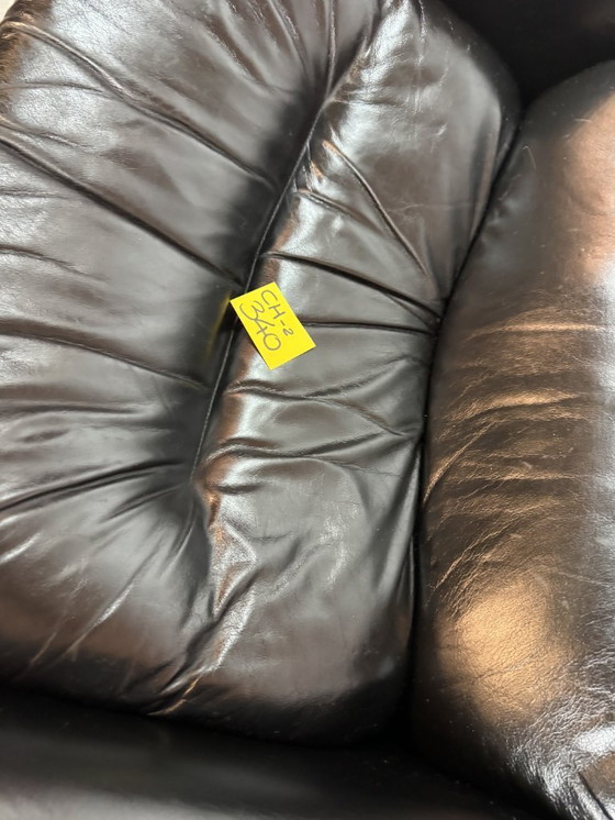 Image 1 of Mid-Century Italian Design Black Leather Lounge Chairs by Titina Ammannati & Giampiero Vitelli for Brunati, Italy, set/2, 1970s