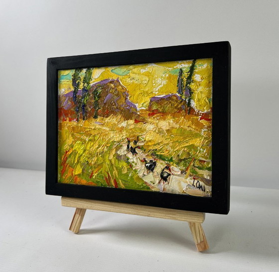 Image 1 of Origineel olieverfschilderij: Zomers veldlandschap, de kleuren van de oogst.