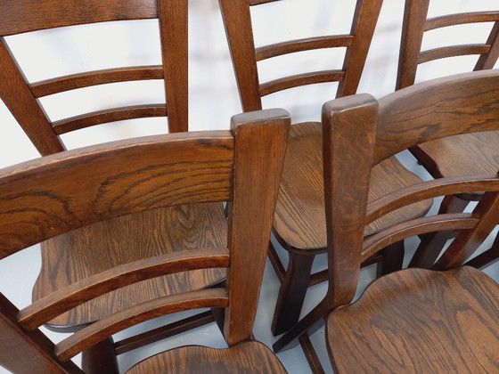 Image 1 of Set of 6 vintage brutalist oak chairs from the 1950s