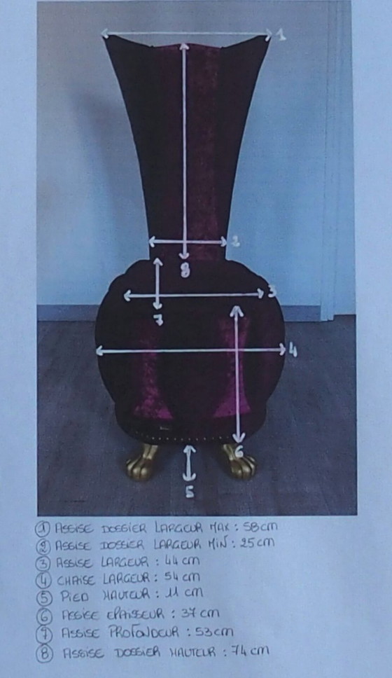 Image 1 of Couchtisch und zwei Thronsessel aus lila-fuchsiafarbenem Samt von BRETZ