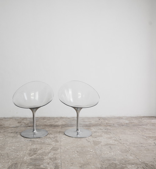 Philippe Starck Kartell Eros paar fauteuils, jaren 70, design in de stijl van het ruimtetijdperk.