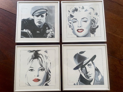 Set de 4 Láminas Marilyn Monroe, Brigitte Bardot, Humphrey Bogart, Marlon Brando Firmadas