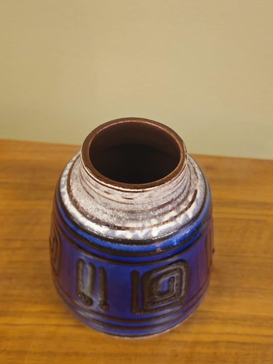 Image 1 of Vintage West Germany Fatlava Vase Vase Blue Brown