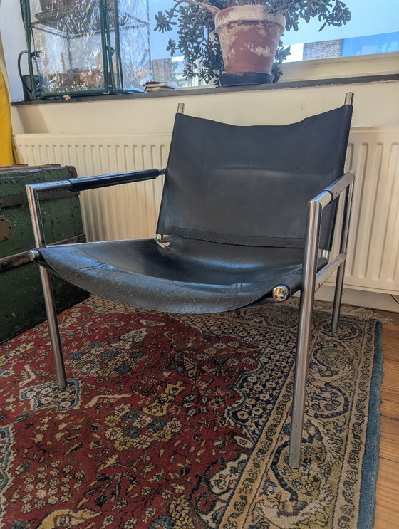 Image 1 of Poltrona lounge vintage Mid-Century Modern SZ02 – Martin Visser - Cromo e cuoio