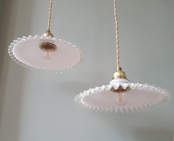 Set Vintage Pendant lamps Opaline glass - Transparent Decorative Edge – Metal (photo 16 of 24)