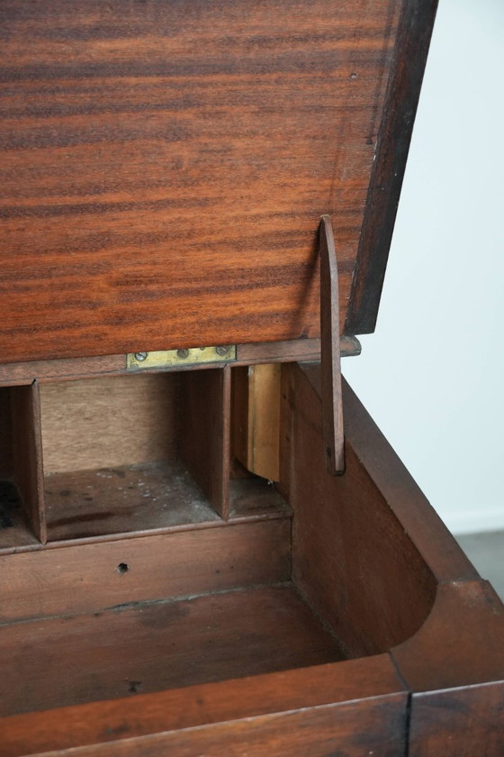 Image 1 of 19th century English antique oak wall desk/writing table on castors
