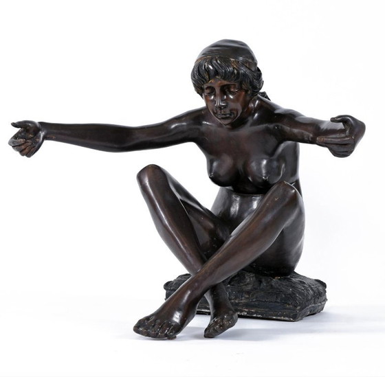 Image 1 of C. Conndray Bronze Figural Sculpture Coffee Table with Glass Top