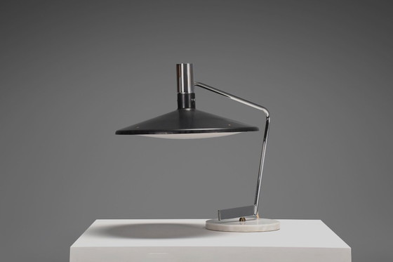 Image 1 of Tafellamp van metaal, chroom en marmer, ontworpen door Georges Frydman voor EFA, Frankrijk, jaren 60.