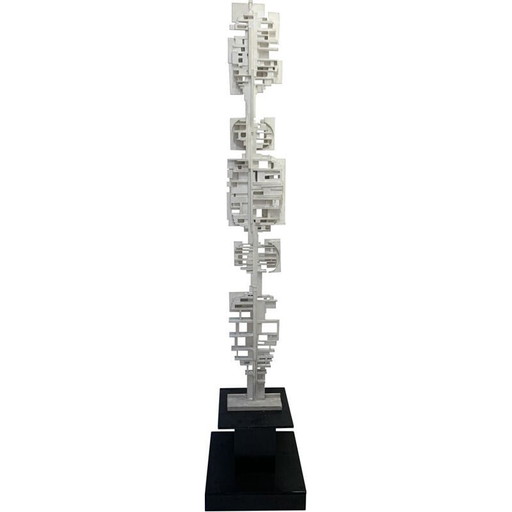 Vintage sculpture in white wood by André Pailler, France 1970