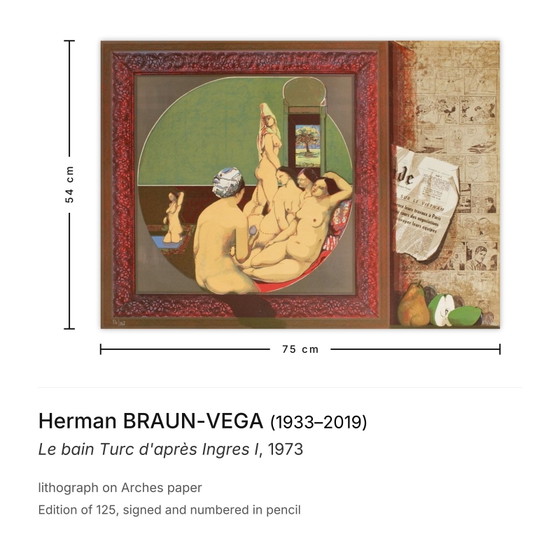 Image 1 of Herman BRAUN-VEGA Le bain Turc d'après Ingres I Litografia firmata 1973