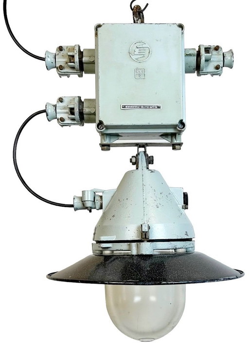 Grey Cast Aluminium Explosion Proof Lamp with Enameled Shade, 1970s