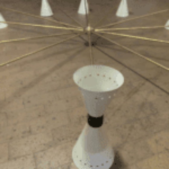 Sputnik Chandelier with 12 Brass Arms and White Shades, Metal, Mid Century Modern (photo 2 of 5)