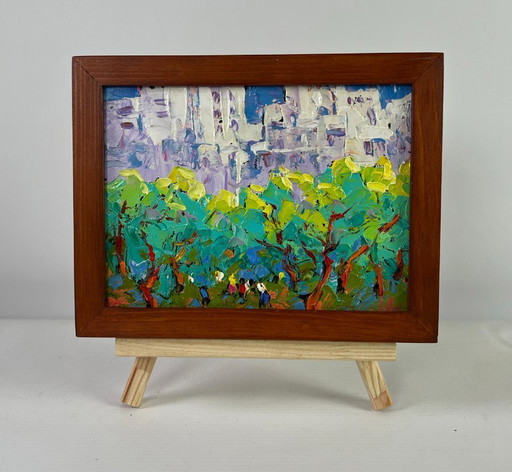 Original Oil Painting Day Houses Landscape Spring in the city
